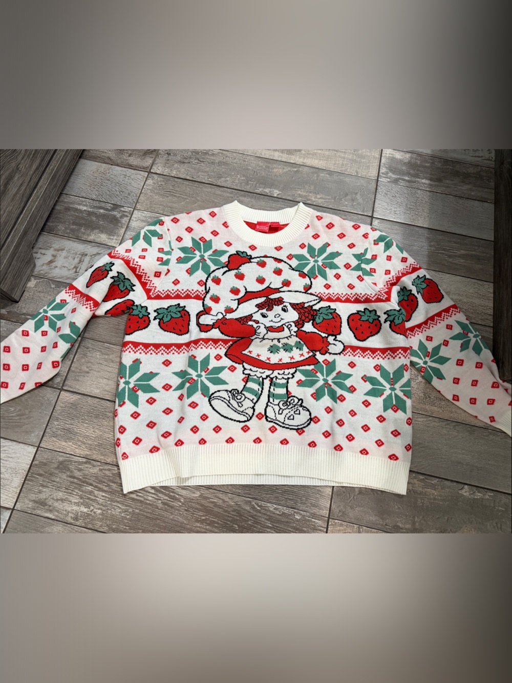 Large oversize adult White & Red Strawberry Holiday Sweater